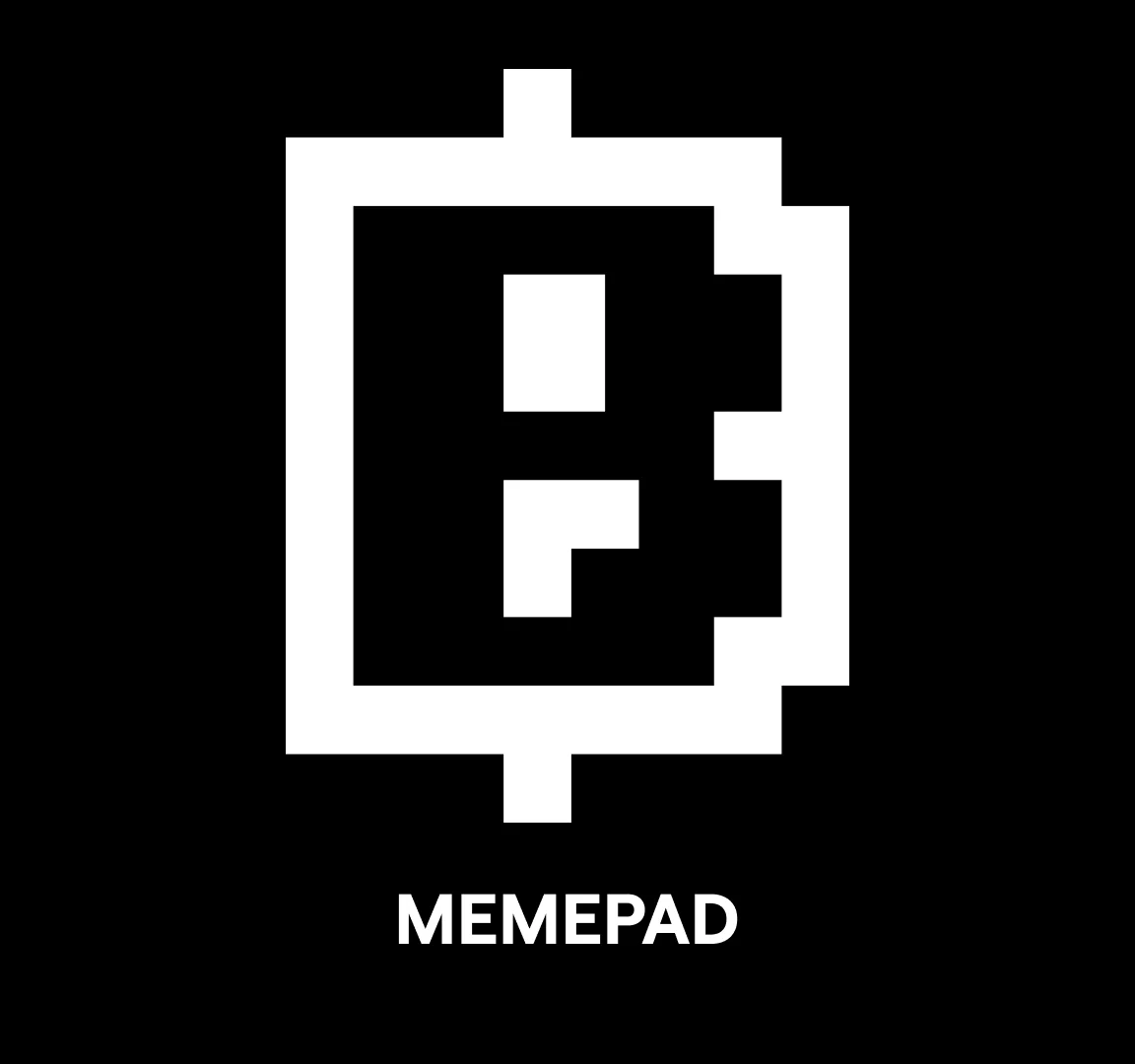 The Blum B in square pixels, with the name Memepad below it, white on black.
