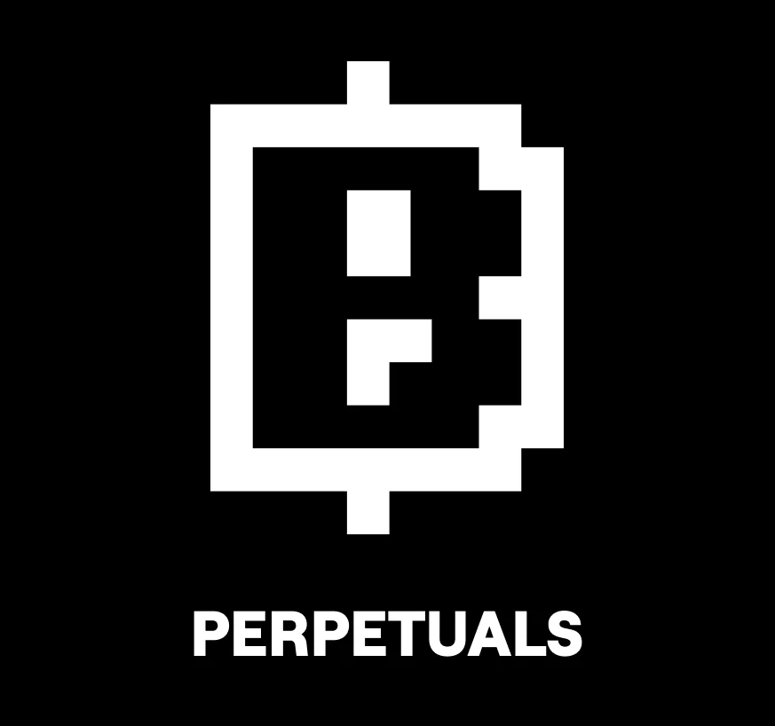 The Blum B in square pixels, with the name Perpetuals below it, white on black.