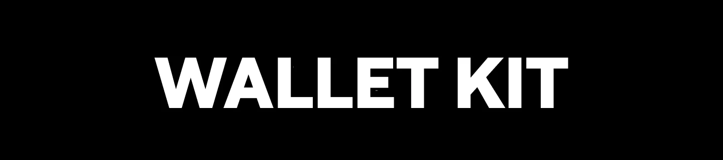 The name Wallet kit alone, white on black: the wallet kit for developers.