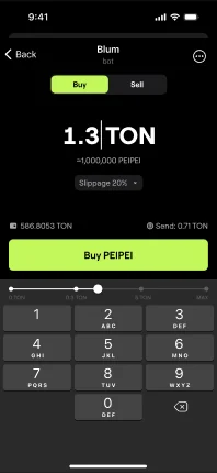 Buying 1.3 TON of PEIPEI, with the slippage set and one button, Buy PEIPEI.