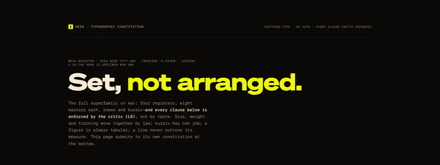 Typographic constitution: Set, not arranged.