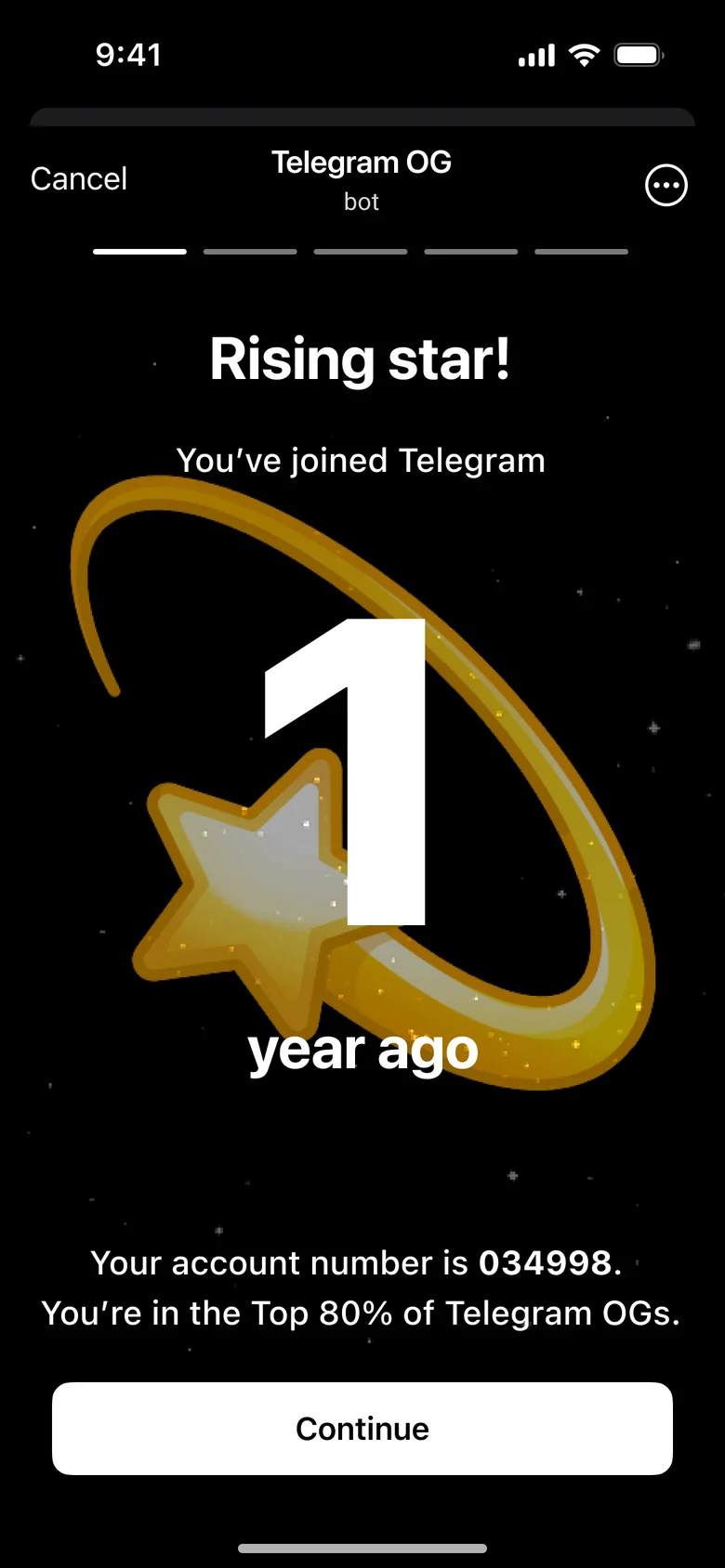 Rising star: 1 year, top 80%.