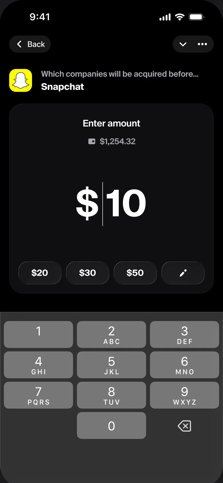 Enter amount: $10, with quick amounts and a keypad.