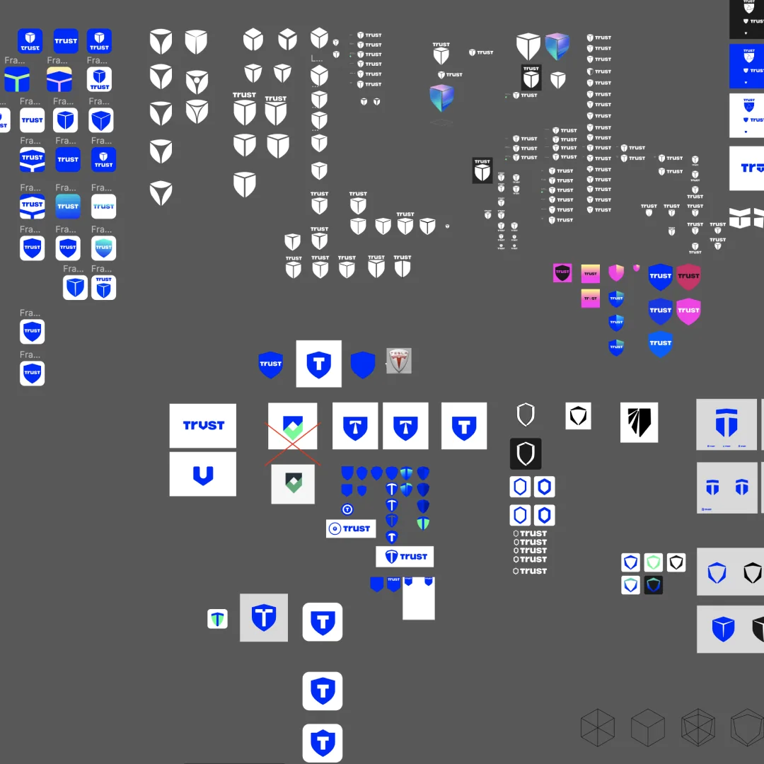 Logo exploration: dozens of shield shapes and wordmarks.