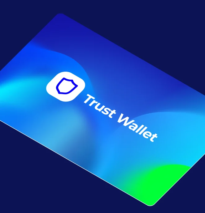 The Trust Wallet card: the shield and wordmark on the brand’s blue-to-green gradient.